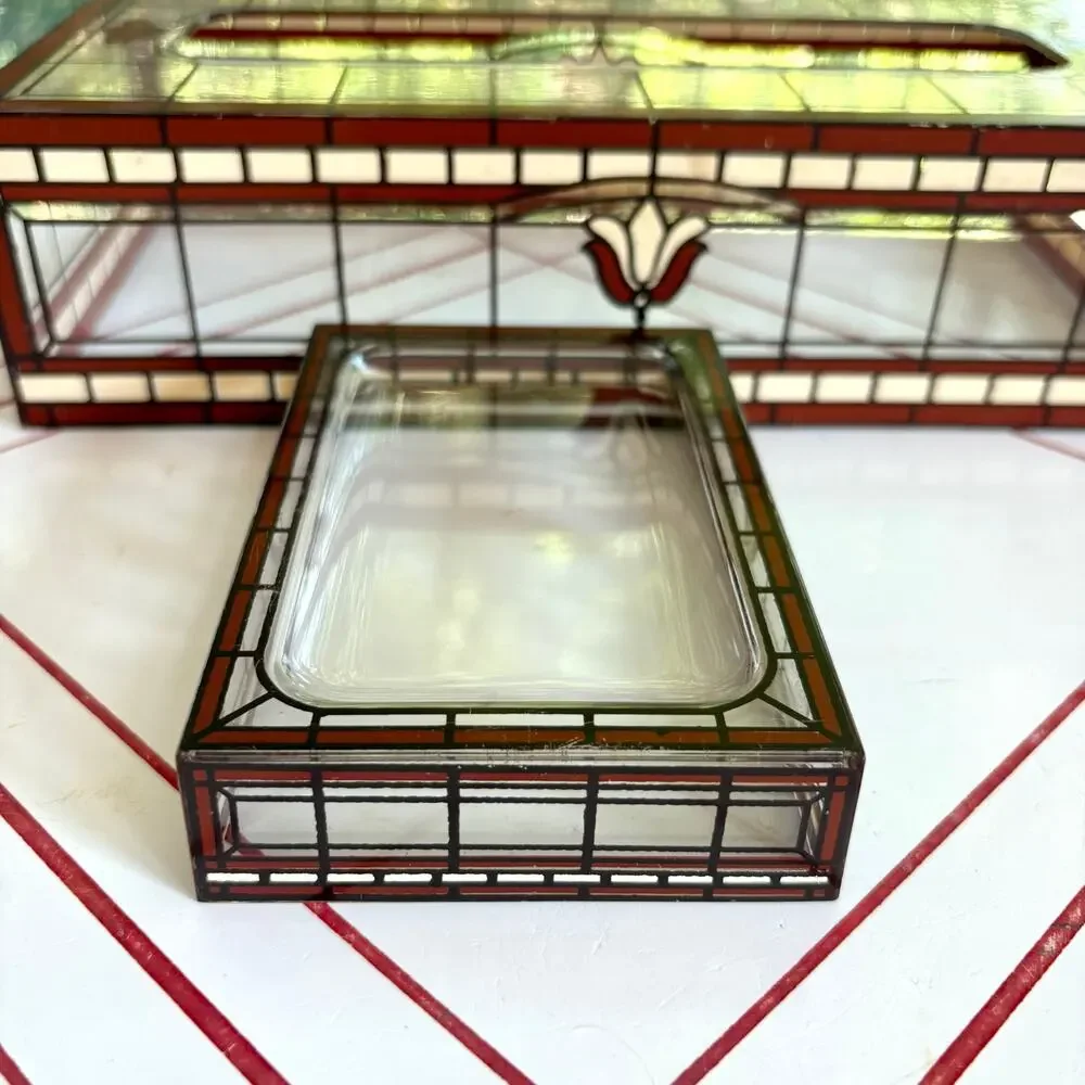 Vintage MCM Lucite Stained Glass Tissue Box Cover Soap Dish Set
